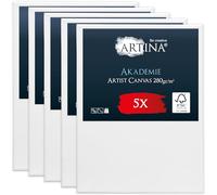 Artina 5pcs Paint Canvas Set 18x24 cm - FSC® Canvas for Painting 100% Cotton Canvas Stretcher Frame 280 g/m² - Blank Canvases for Art for Acrylic, Watercolour & Oil Painting - Small Canvas Akademie