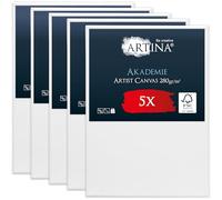 Artina 5pcs Paint Canvas Set 50x70 cm - FSC® Blank Canvas for Art Painting 100% Cotton Stretcher Frame 280 g/m² - Acrylic, Watercolour & Oil Painting - Akademie