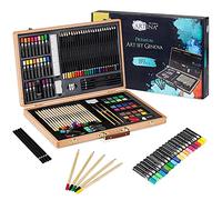 Artina 89pcs Beginner Artist Painting Set with Large Wooden Case Portable | Art Studio with Wax Crayons Coloured Pencils Watercolours Pastels Brushes Drawing gift kit adults supplies Genova