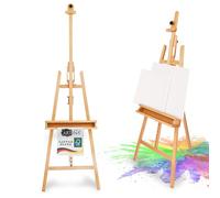 Artina FSC® Beech Wooden Easel Stand for Painting Canvases up to 120cm | 225cm height adjustable studio artists art canvas holder display for adults weddings events large floor Barcelona