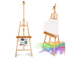 Artina FSC® Beech Wooden Easel Stand for Painting Canvases up to 120cm | 225cm height adjustable studio artists art canvas holder display for adults weddings events large floor Barcelona