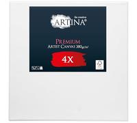 Artina FSC® Blank Canvas for Painting 60x60 cm Premium - 4pcs Pre-Stretched & Triple Primed White Canvases Board 100% Cotton 380 g/m²
