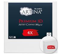 Artina FSC® Blank Canvas for Painting Pre-Stretched Triple Primed Cotton | 30x30cm white canvases board 4pcs 100% cotton stretcher frame wooden art supplies artist panels 3D Premium