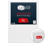 Artina FSC® Blank Canvas for Painting Pre-Stretched Triple Primed Cotton | 50x70cm 5pcs white canvases board 100% cotton stretcher frame stretched art artist 3D Premium