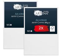 Artina FSC® Canvas for Painting 50x70 cm - 2pcs Blank Canvases for Art for Acrylic, Watercolour & Oil Painting - 100% Cotton Canvas Stretcher Frame 280 g/m² - Akademie