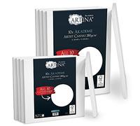 Artina FSC Canvas Set 10pcs Akademie 5X 20x20 & 5x30x40 cm - 100% Cotton Stretcher Frame 280 g/m² - Blank Canvases for Art for Acrylic, Watercolour & Oil Painting