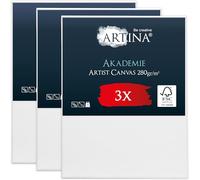 Artina FSC® Large Blank Canvas for Acrylic Watercolour & Oil Painting 3pcs | 70x90cm white 100% Cotton Stretcher Frame canvases for art stretched set artist panels Akademie