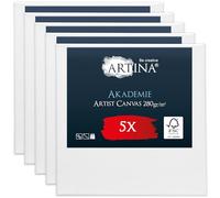 Artina FSC® Large Canvas for Painting 70x70 cm - 5pcs Blank Canvases for Art for Acrylic, Watercolour & Oil Painting - 100% Cotton Canvas Stretcher Frame 280 g/m² - Akademie
