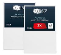 Artina FSC® Small Canvas for Painting 20x30 cm - 2pcs Blank Canvases for Art for Acrylic, Watercolour & Oil Painting - 100% Cotton Canvas Stretcher Frame 280 g/m² - Akademie