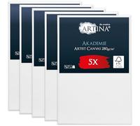 Artina FSC® Small Canvas for Painting 20x30 cm - 5pcs Blank Canvases for Art for Acrylic, Watercolour & Oil Painting - 100% Cotton Canvas Stretcher Frame 280 g/m² - Akademie
