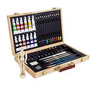 Artina Malkoffer Set 45tlg with Acrylfarben Pinsel Pastelle Gliederpuppe | u.v.m. ideal für Einsteiger und Hobbymaler artist case painting brushes pastels mannequin beginners drawing art Doll Leonardo