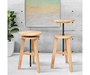 Artina Wooden Kitchen Stool Adjustable Swivel Beech Wood Drawing | Ø30cm 48-66cm solid 360° perching bar to sit for drawing table or Ø30 Stools Chair Height painting rotating load Arles