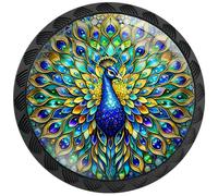 Artinhand 12 Pack Colorful Peacock Cabinet Knobs for Kitchen Bathroom | Stained Glass Drawer Pulls Round Black Dresser Handles Hardware for Desk Cupboard Wardrobe Closet Vanity Door Decor