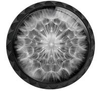 Artinhand 4 Pack Black and White Dandelion Cabinet Knobs Round Drawer Pulls Mandala Knob Cupboard Door Handles Hardware for Kitchen Bathroom Cabinets