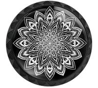 Artinhand 4 Pack Black and White Mandala Flower Kitchen Cabinet Knobs Round Drawer Pulls Dresser Cupboard Door Handles