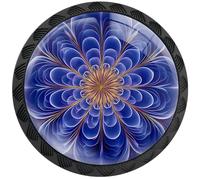 Artinhand 4 Pack Blue Fractal Flower Cabinet Knobs Round Drawer Pulls Blue Mandala Knob Cupboard Door Handles Hardware for Kitchen Bathroom Cabinets