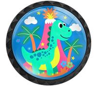 Artinhand 4 Pack Cartoon Dinosaur Cabinet Knobs Round Drawer Pulls Black Dresser Knob Cupboard Door Handles Hardware for Kitchen Bathroom Cabinets