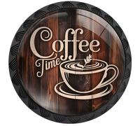 Artinhand 4 Pack Coffee Time Kitchen Cabinet Knobs Round Drawer Pulls Black Dresser Cupboard Door Handles