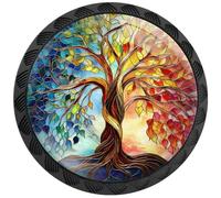 Artinhand 4 Pack Colorful Tree of Life Cabinet Knobs for Kitchen Bathroom