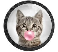 Artinhand 4 Pack Cute Cat Blowing Bubble Cabinet Knobs Round Drawer Pulls Black Dresser Knob Cupboard Door Handles Hardware for Kitchen Bathroom Cabinets