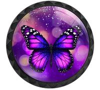 Artinhand 4 Pack Fantasy Purple Butterfly Cabinet Knobs Round Drawer Pulls Butterfly Knob Cupboard Door Handles Hardware for Kitchen Bathroom Cabinets