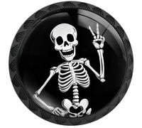 Artinhand 4 Pack Funny Skeleton Cabinet Knobs Round Drawer Pulls Black Dresser Knob Cupboard Door Handles Hardware for Kitchen Bathroom Cabinets