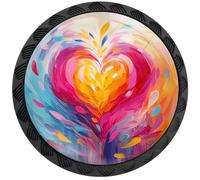 Artinhand 4 Pack Gradient Rainbow Color Heart Cabinet Knobs Round Drawer Pulls Black Dresser Knob Cupboard Door Handles Hardware for Kitchen Bathroom Cabinets