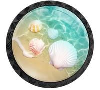 Artinhand 4 Pack Green Sea Wave Beach Shell Cabinet Knobs Round Drawer Pulls Shell Knob Cupboard Door Handles Hardware for Kitchen Bathroom Cabinets