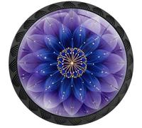 Artinhand 4 Pack Purple Fractal Flower Cabinet Knobs Round Drawer Pulls Purple Flower Knob Cupboard Door Handles Hardware for Kitchen Bathroom Cabinets