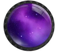 Artinhand 4 Pack Purple Galaxy Stars Nebula Cabinet Knobs Round Drawer Pulls Black Dresser Knob Cupboard Door Handles Hardware for Kitchen Bathroom Cabinets