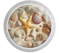 Artinhand 4 Pack Seashells and Starfish Cabinet Knobs Round Drawer Pulls White Dresser Knob Cupboard Door Handles Hardware for Kitchen Bathroom Cabinets