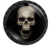 Artinhand 4 Pack Skull Cabinet Knobs Round Drawer Pulls Black Dresser Knob Cupboard Door Handles Hardware for Kitchen Bathroom Cabinets