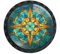 Artinhand 4 Pack Stained Glass Retro Compass Cabinet Knobs Round Drawer Pulls Black Dresser Knob Cupboard Door Handles Hardware for Kitchen Bathroom Cabinets