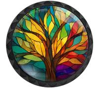 Artinhand 4 Pack Stained Glass Tree of Life Cabinet Knobs Round Drawer Pulls Colorful Tree Knob Cupboard Door Handles Hardware for Kitchen Bathroom Cabinets