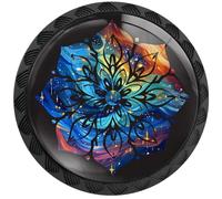 Artinhand 4 Pack Starry Sky Mandala Flower Cabinet Knobs Round Drawer Pulls Dresser Knob Cupboard Door Handles Hardware for Kitchen Bathroom Cabinets