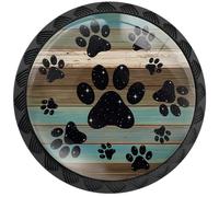 Artinhand 4 Pack Teal Brown Wood Grain Galaxy Paws Cabinet Knobs Round Drawer Pulls Black Dresser Knob Cupboard Door Handles Hardware for Kitchen Bathroom Cabinets