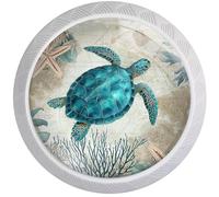 Artinhand 4 Pack Turquoise Sea Turtle Cabinet Knobs for Kitchen Bathroom