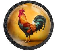 Artinhand 4 Pack Vintage Rooster Cabinet Knobs Round Drawer Pulls Black Dresser Knob Cupboard Door Handles Hardware for Kitchen Bathroom Cabinets