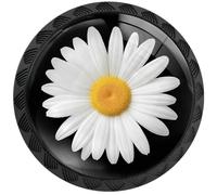 Artinhand 4 Pack White Daisy Flower Cabinet Knobs for Kitchen Bathroom