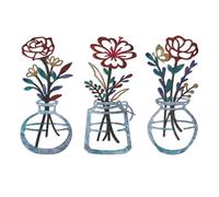 ARTINME 3 Pieces Metal Flowers Wall Arts - Rustic Farmhouse Decor Minimalist Flower Wall Decors for Living Room Bathroom Kitchen Bedroom Dining Room - Housewarming Gifts (Blue)