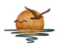 ARTINME Sunrise and Seagulls Metal Wall Art Minimalist Modern Wall Art Boho Decor Sunset Interior Art Sun Design Wall Art for Room Living Room Kitchen Bedroom, 16 x 11.4'' (Orange)