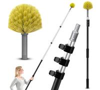 ARTIPOLY 5-to-12 Foot Cobweb Duster with Extension Pole Combo (20 Ft Reach, Medium-Stiff Bristles), Spider Web Brush with Pole - Hand-Packaged, Lightweight, 3-Stage Aluminum Pole