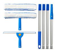 ARTIPOLY Professional Window Cleaning Combo - 14" Squeegee & Microfiber Window Scrubber with 62" Telescopic Stainlees Steel Pole, Window Cleaning Tool for Home Shower Car Windshield