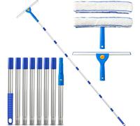 ARTIPOLY Window Cleaning Equipment with 3m Extendable Handle, 8-Section Long Pole Glass Cleaner with Silicone Squeegee & Microfiber Scrubber for Windows, Shower Glass, Mirrors, Doors & Car
