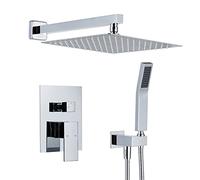 Artiqua Rain Shower System 12 Inches Shower Combo Set Chrome Wall Mount Faucet Bathroom Faucets with Rainfall Shower Head and Hand Shower