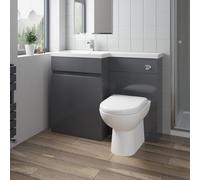 Artis 1100mm Combination Vanity Unit Furniture Set, Wash Basin Bathroom Sink, BTW Toilet Pan & Soft Close Seat, L Shaped Storage Cabinet, Left Hand, Grey Gloss