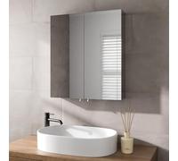 Artis® 600 x 670mm Bathroom Mirror Cabinet Storage Wall Mounted Furniture Cupboard Fully Assembled Shelving Unit Double Mirrored Door, Slimline Stainless Steel