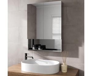 Artis® 600 x 800mm Bathroom Mirror Cabinet Storage Wall Mounted Cupboard Ready Assembled Unit Double Mirrored Door with Shelf, Stainless Steel
