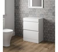 Artis Centro White Gloss Freestanding Countertop Vanity Unit without Basin - 600mm - Drawers