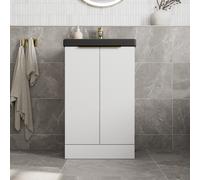 Artis Fluted White Freestanding Cloakroom Vanity Unit & Black Basin 500mm - Brushed Brass Handles